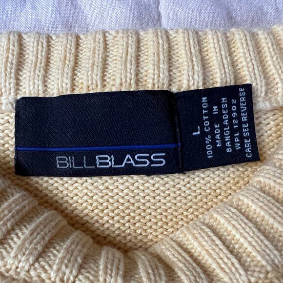 Vintage Light Yellow Plaid Cable Knit Crew Neck Sweater Fishermancore - L - Picture 3 of 6